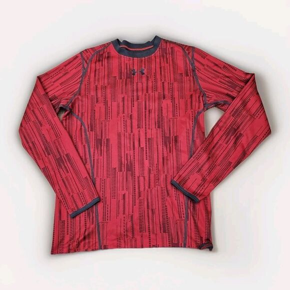 Under Armour Reversible Long Sleeve Shirt Mens Red Fitted Compression Medium - Picture 1 of 7